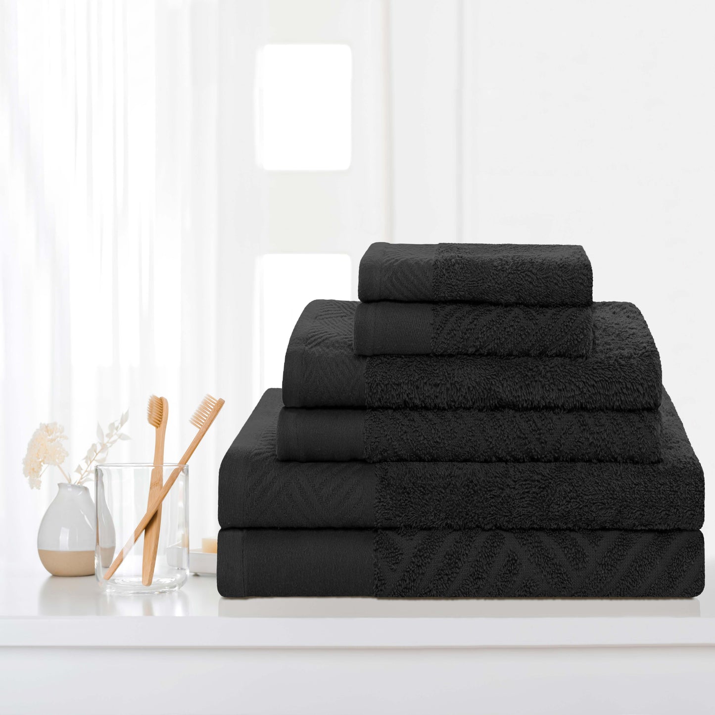 Egyptian Cotton Medium Weight Basket Weave 6 Piece Towel Set