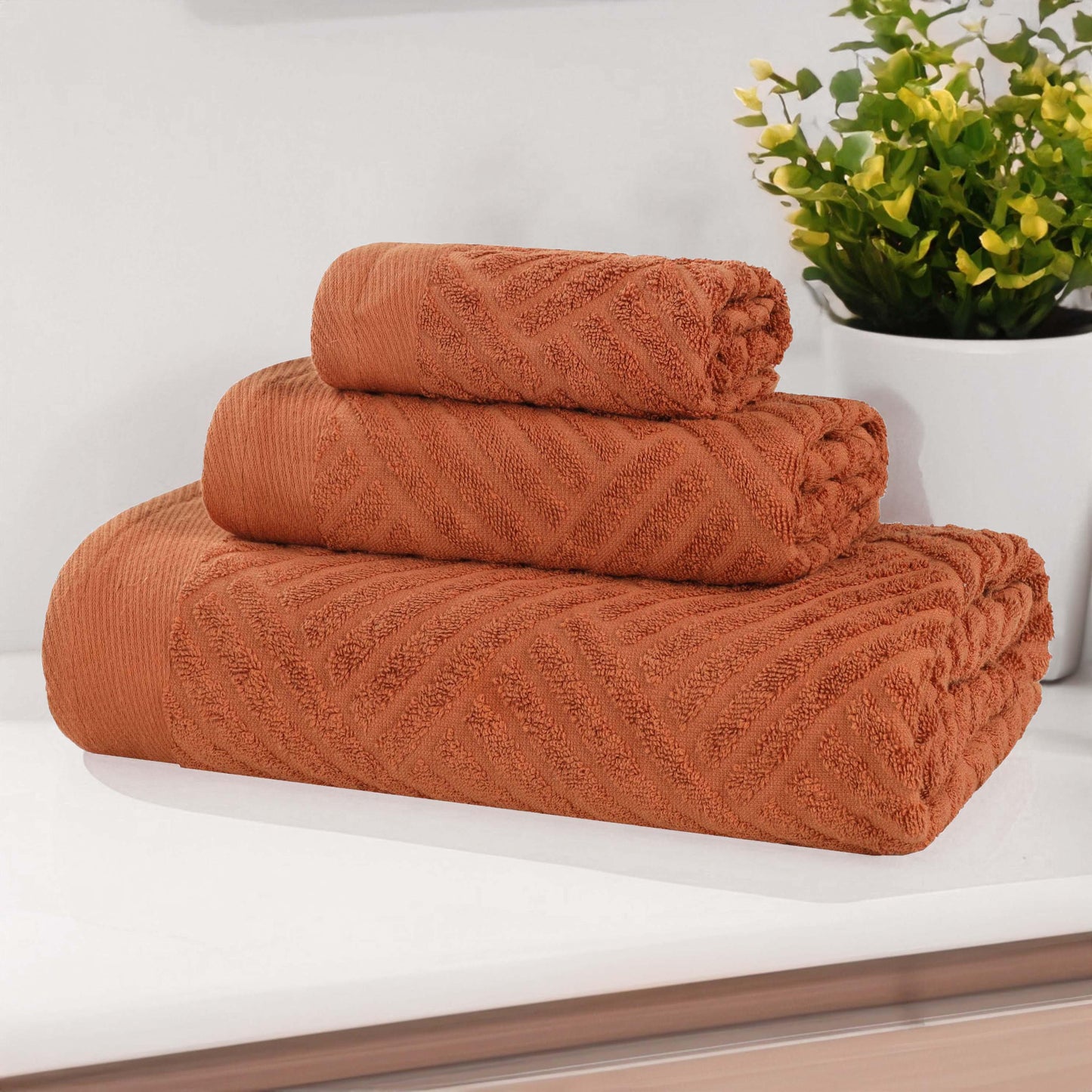 Basketweave Egyptian Cotton Jacquard 3 Piece Assorted Towel Set