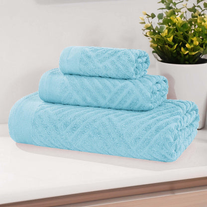Basketweave Egyptian Cotton Jacquard 3 Piece Assorted Towel Set