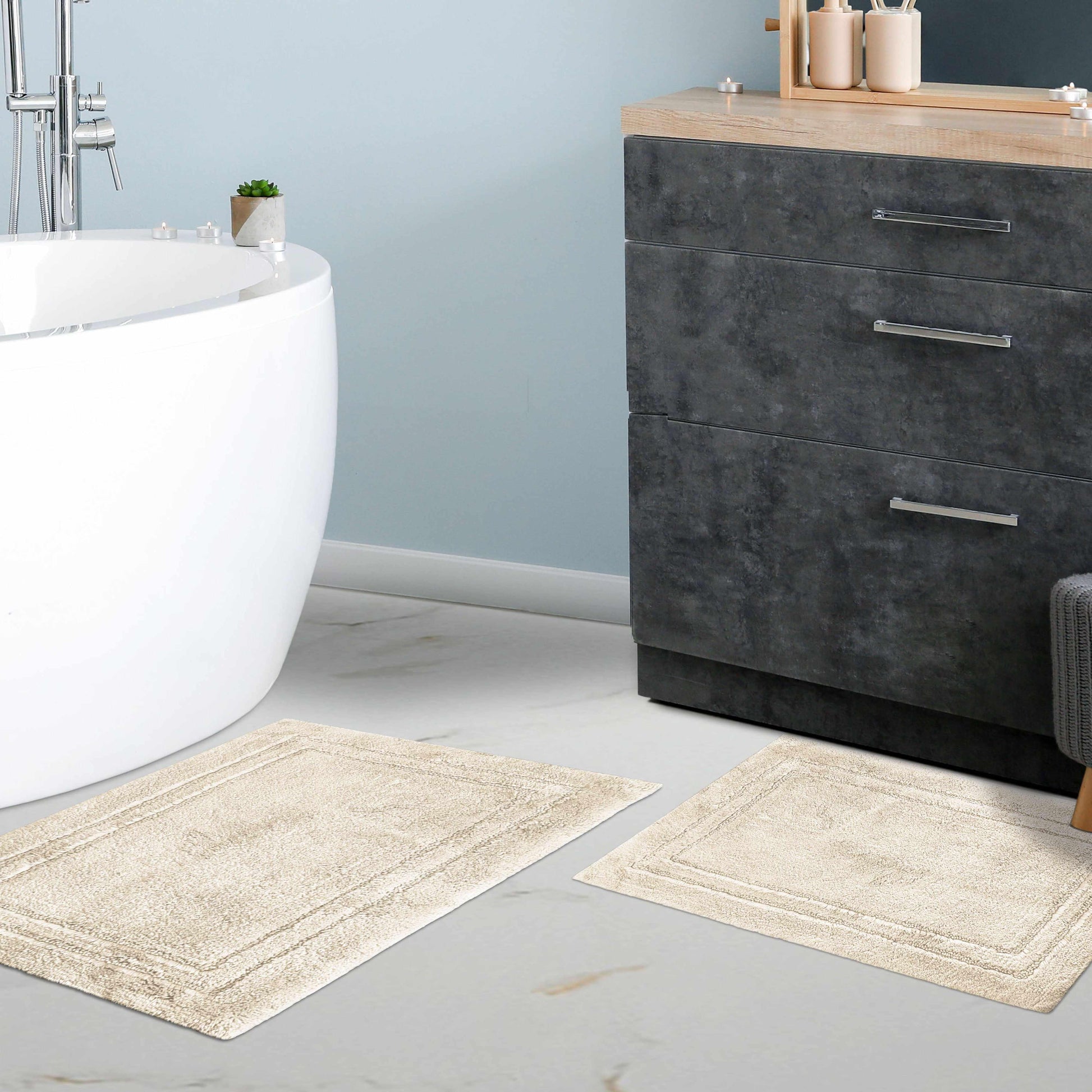 Non-Slip Absorbent Assorted Solid 2-Piece Bath Rug Set - Cream