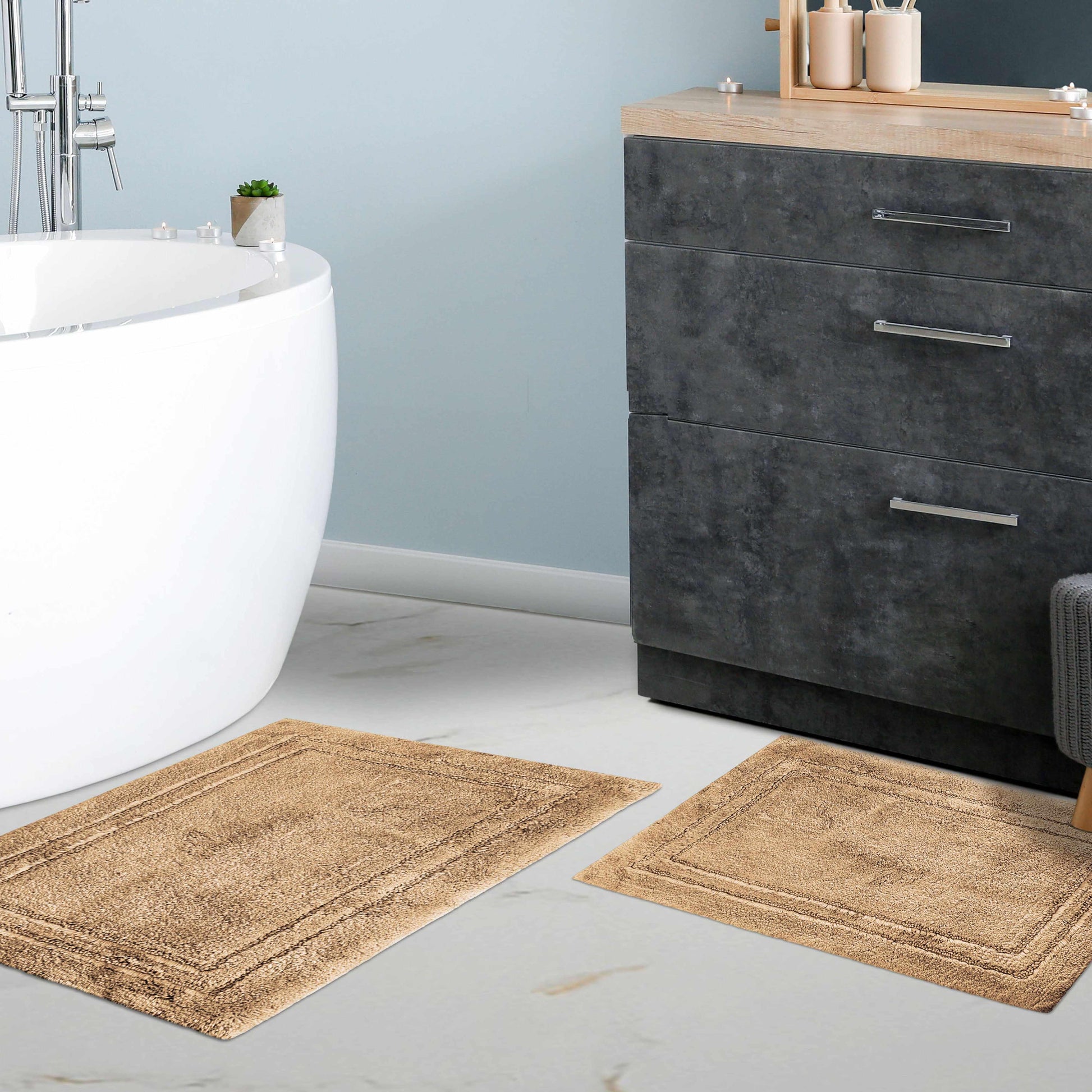 Non-Slip Absorbent Assorted Solid 2-Piece Bath Rug Set - Latte