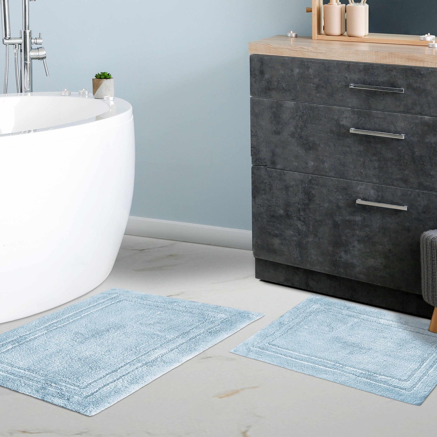 Non-Slip Absorbent Assorted Solid 2-Piece Bath Rug Set - Light Blue