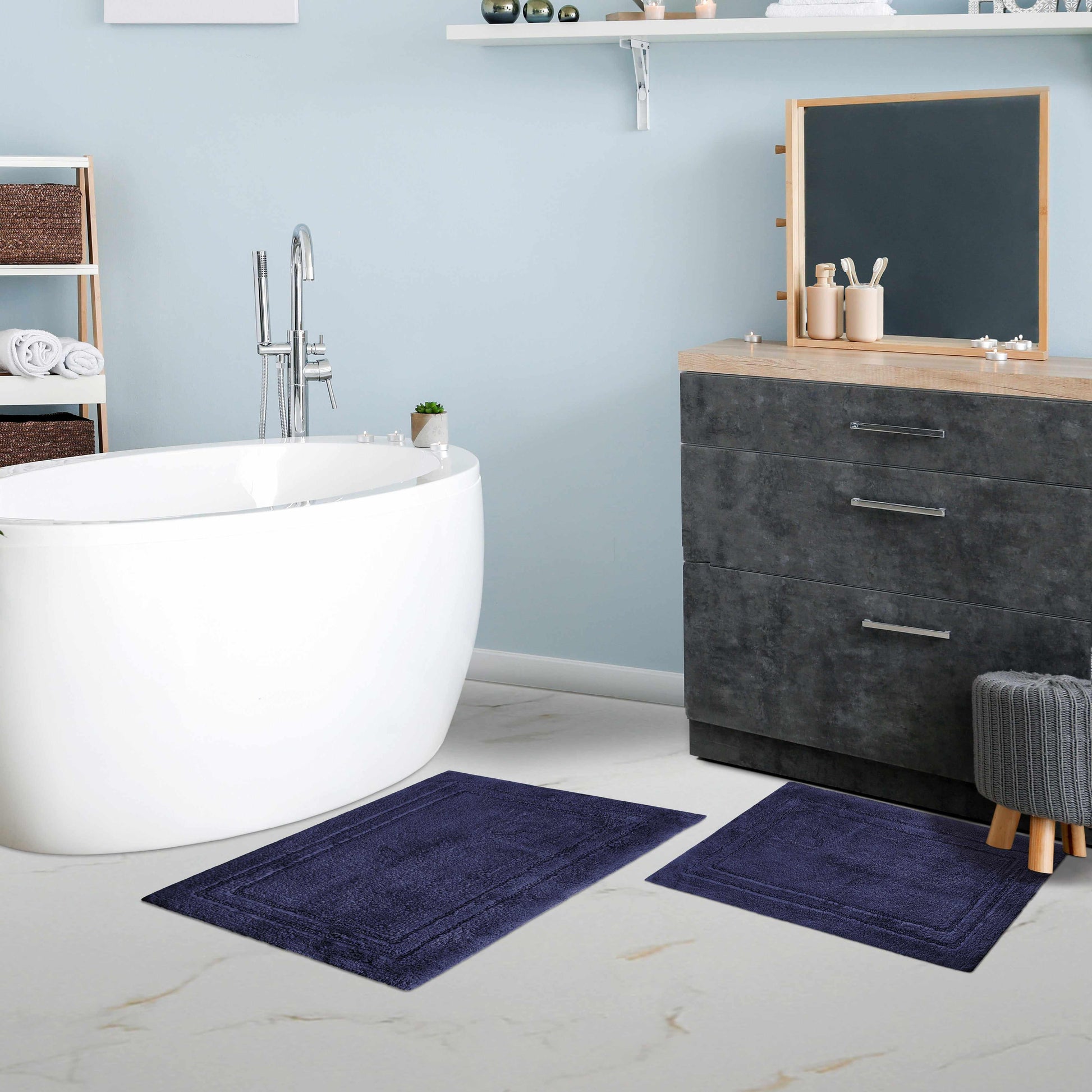 Non-Slip Absorbent Assorted Solid 2-Piece Bath Rug Set - Navy Blue