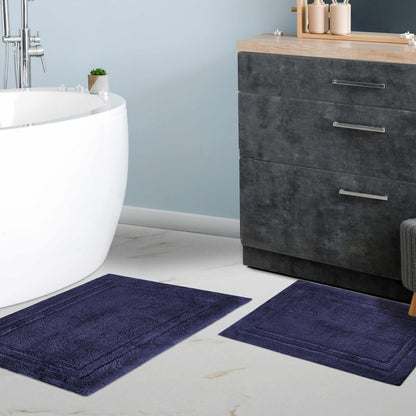 Non-Slip Absorbent Assorted Solid 2-Piece Bath Rug Set - Navy Blue