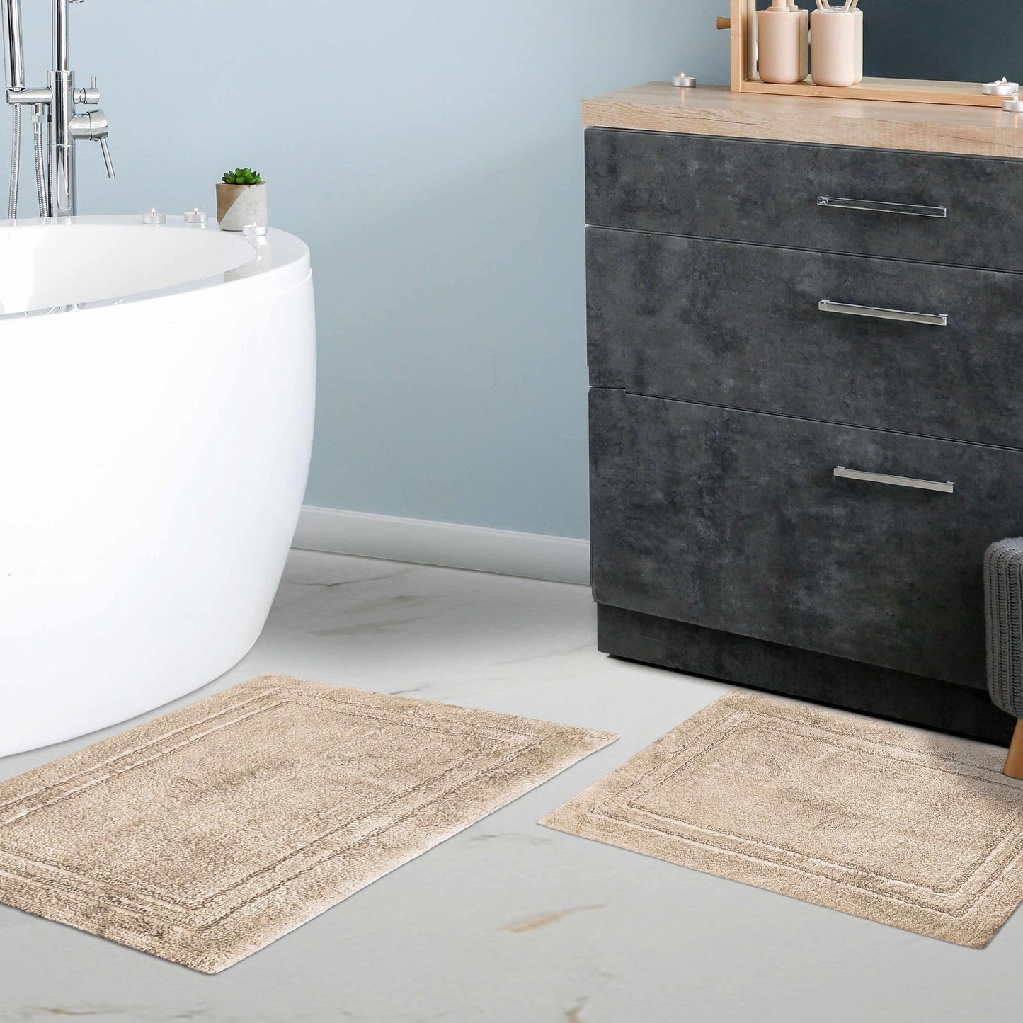 Non-Slip Absorbent Assorted Solid 2-Piece Bath Rug Set - Stone