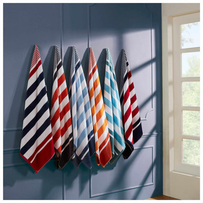 Superior Cotton Oversized Striped 2-Piece Beach Towel - Navy Blue 