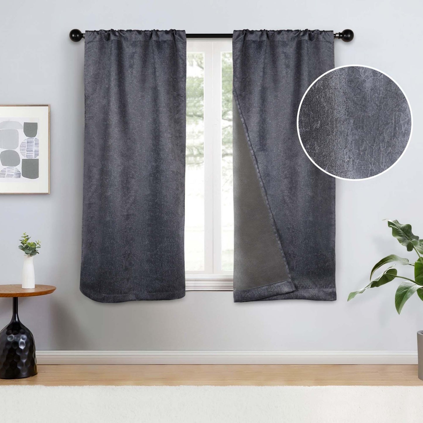 Blackout Senna Solid Textured Grommet Curtain Panels Set of 2