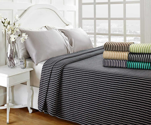 Superior Striped All Season Long-Staple Combed Cotton Woven Blanket - Black/Grey