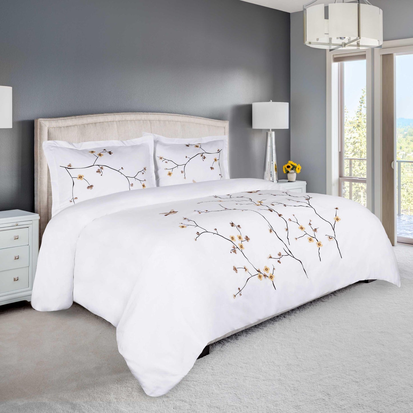 Blossom 100% Cotton Floral Duvet Cover and Pillow Sham Set