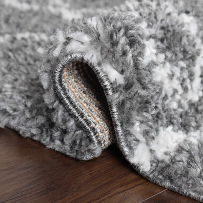  Superior Boho Geometric Diamonds Indoor Plush Shag Area Rug - Cream-Black