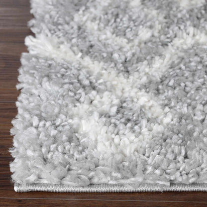  Superior Boho Geometric Diamonds Indoor Plush Shag Area Rug - Cream-Grey