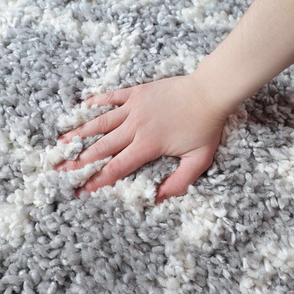  Superior Boho Geometric Diamonds Indoor Plush Shag Area Rug - Cream-Grey