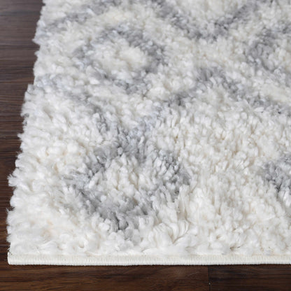  Superior Boho Geometric Diamonds Indoor Plush Shag Area Rug - Grey-Cream