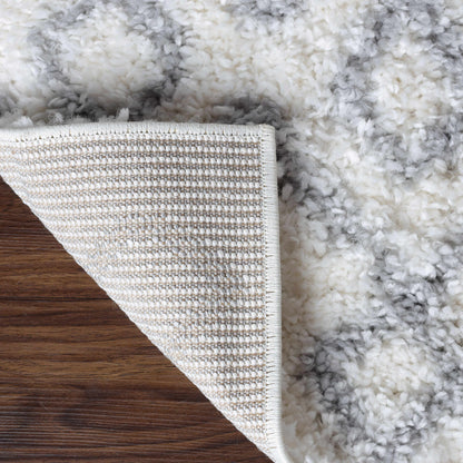 Superior Boho Geometric Diamonds Indoor Plush Shag Area Rug - Grey-Cream
