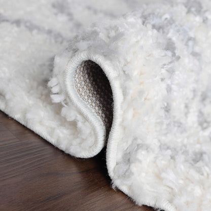  Superior Boho Geometric Diamonds Indoor Plush Shag Area Rug - Grey-Cream