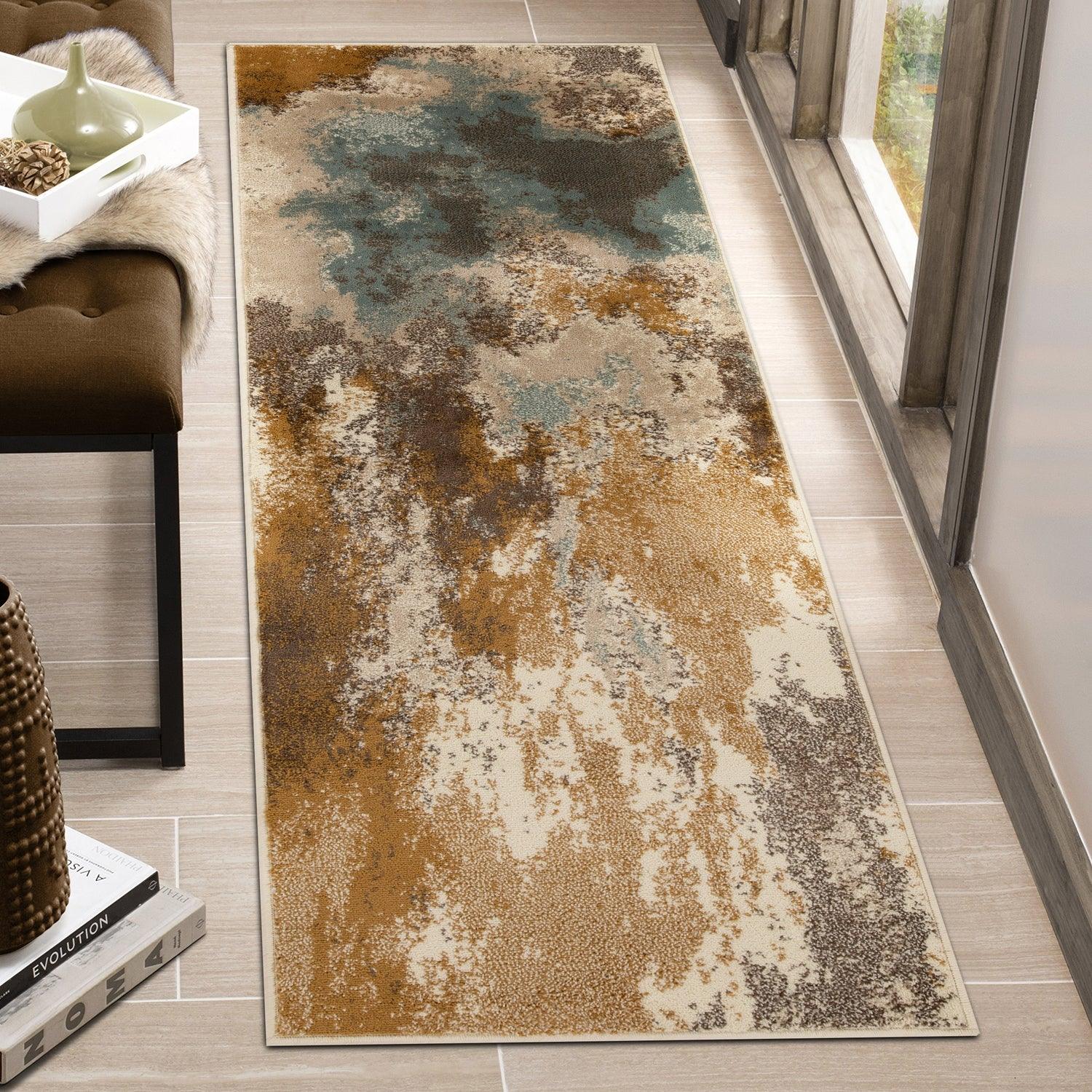 Eclectic Multi-Tone Abstract Rug or Runner - Camel