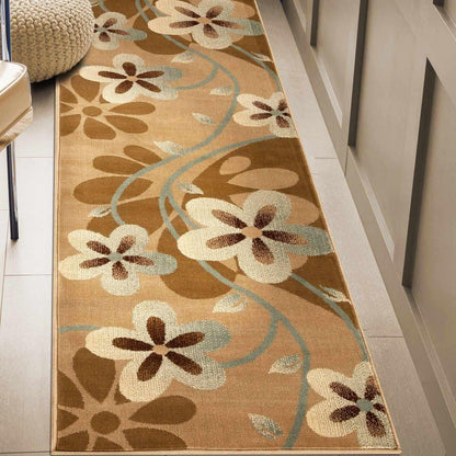 Rosette Medallion Geometric Power-Loomed Indoor Area Rug or Runner - Taupe