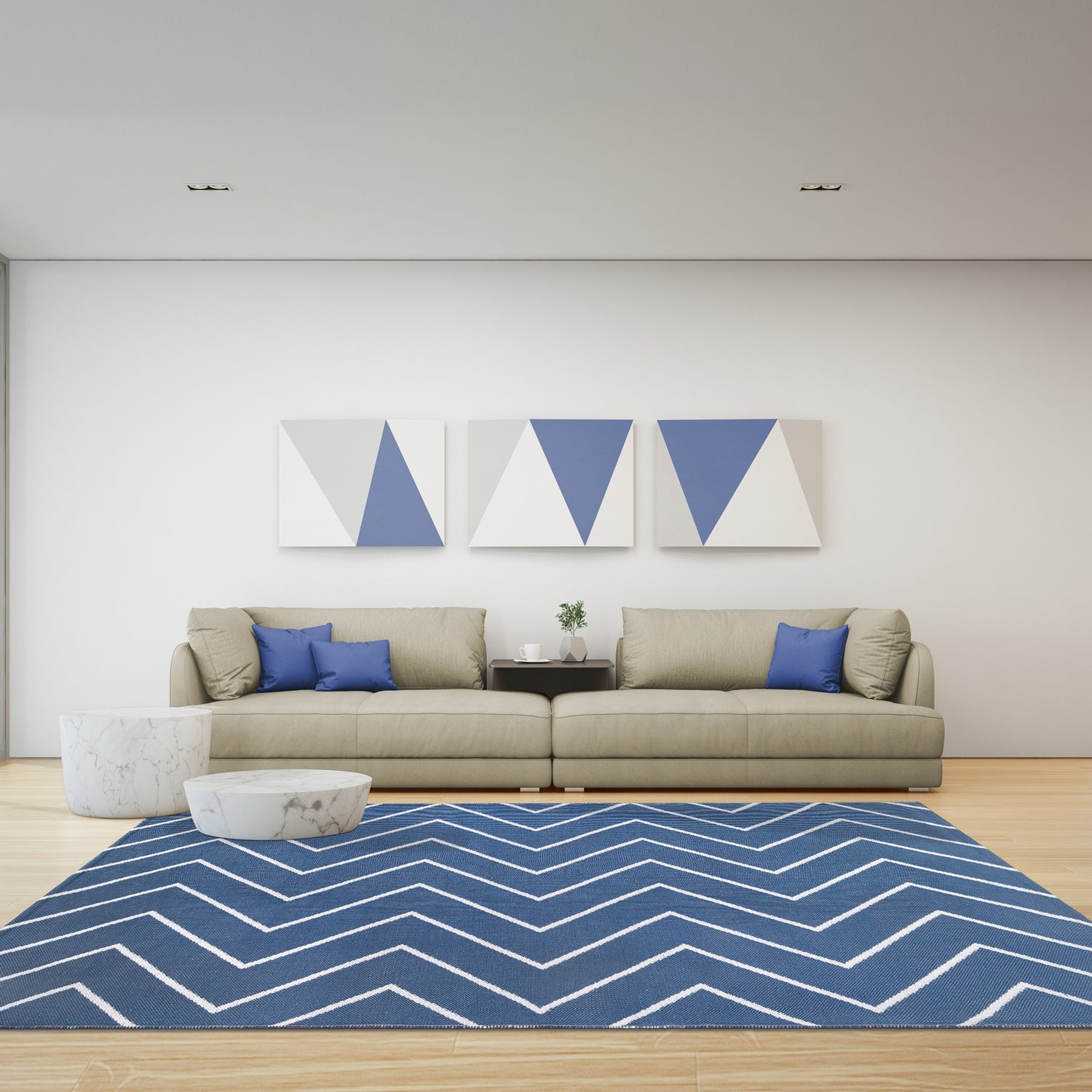 Superior Contemporary Chevron Zig-Zag Indoor Outdoor Area Rug - Navy Blue