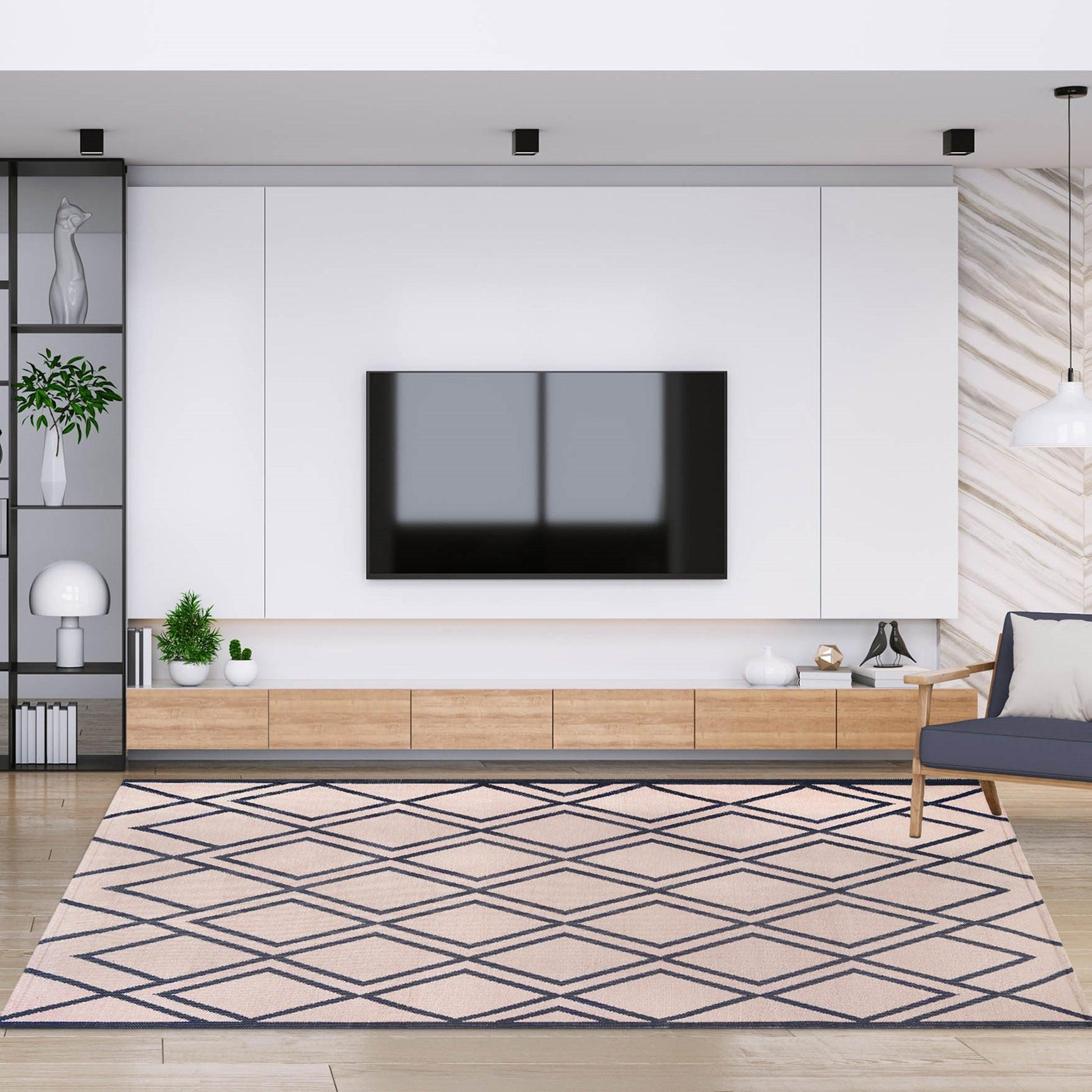  Superior Modern Diamond Lattice Indoor/ Outdoor Area Rug - Beige