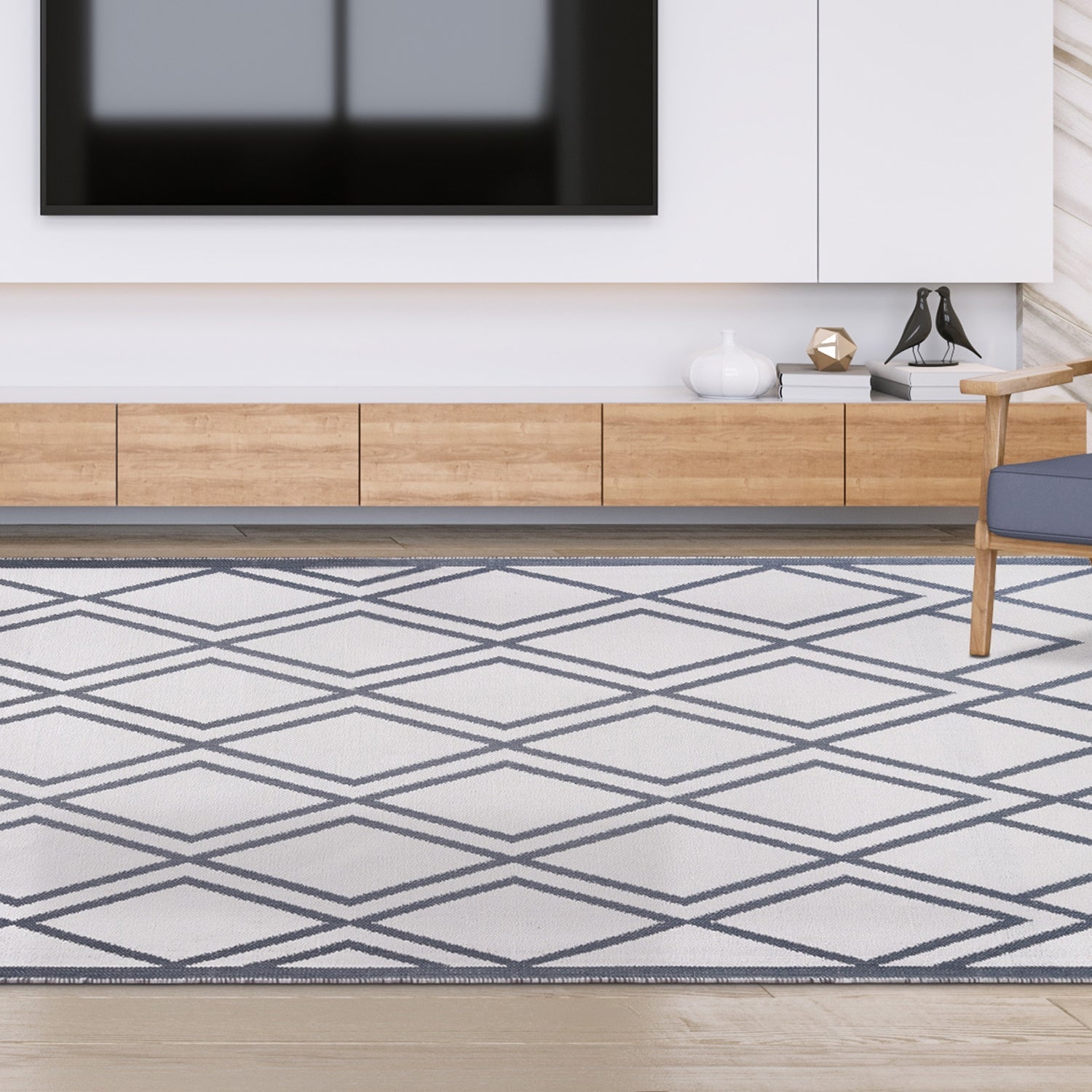 Superior Modern Diamond Lattice Indoor/ Outdoor Area Rug - Ivory