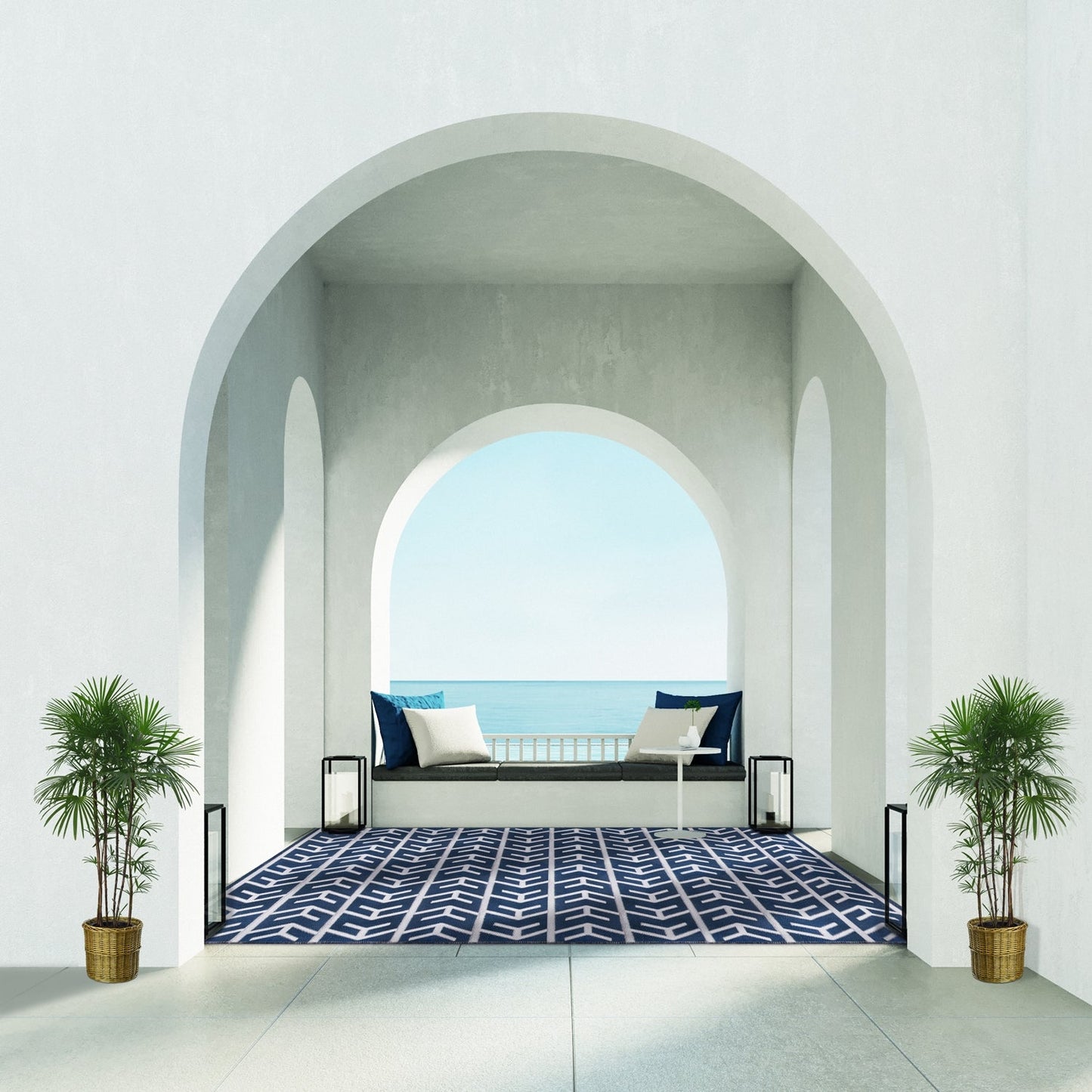 Superior Contemporary Geometric Arrow Pattern Indoor/ Outdoor Area Rug - Blue