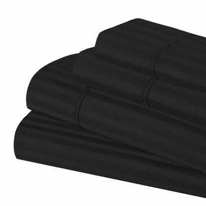 Superior 300 Thread-Count Premium Egyptian Cotton Stripe Sheet Set - Black