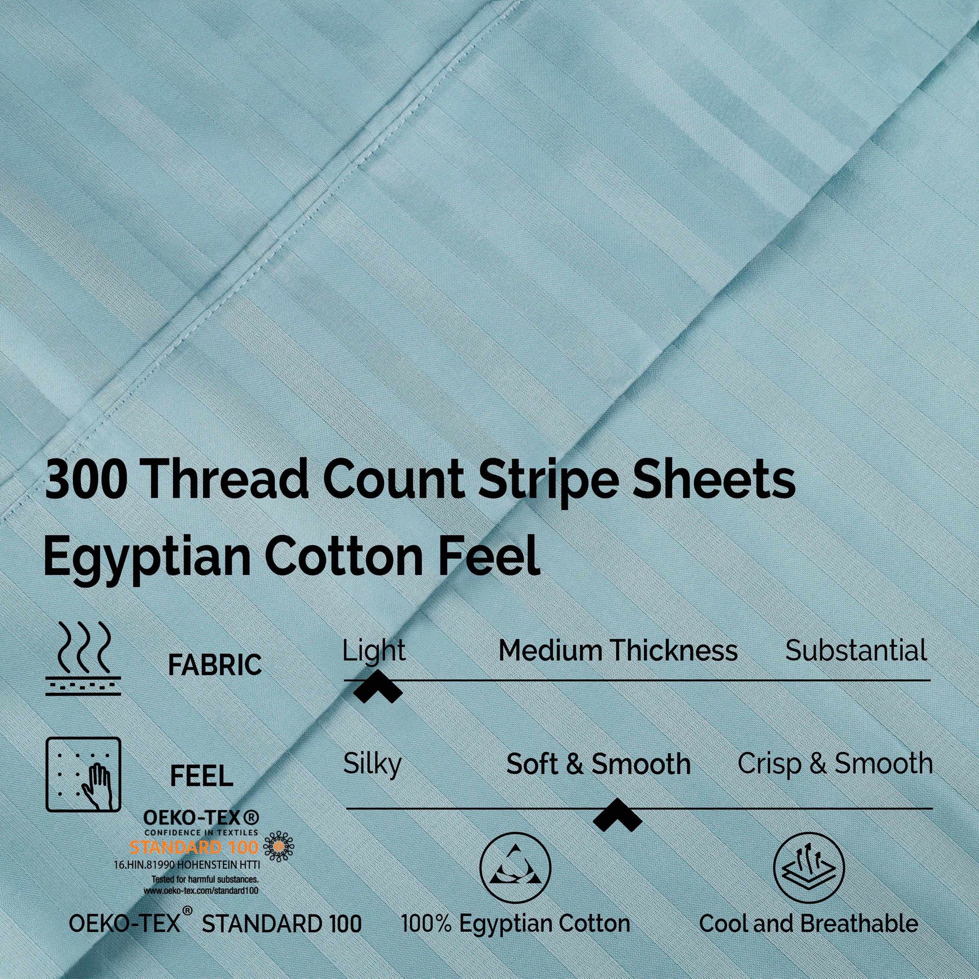 Superior 300 Thread-Count Premium Egyptian Cotton Stripe Sheet Set - Light Blue