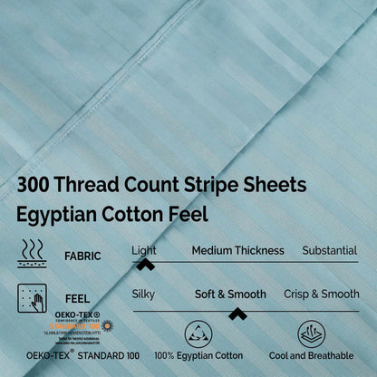 Superior 300 Thread-Count Premium Egyptian Cotton Stripe Sheet Set - Light Blue