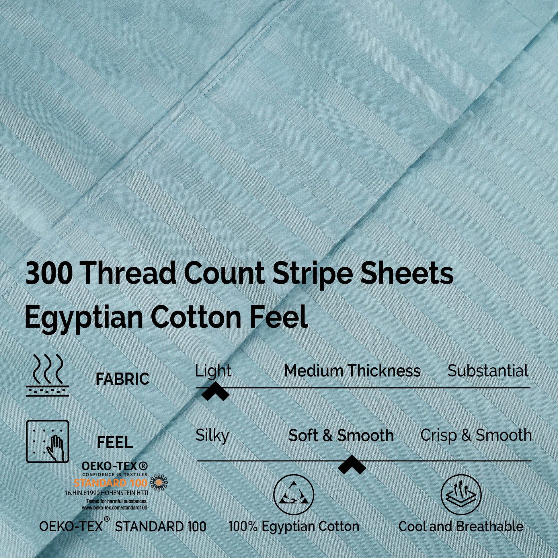 Superior 300 Thread Count Premium Egyptian Cotton Stripe Sheet Set - Light Blue
