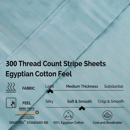Superior 300 Thread Count Premium Egyptian Cotton Stripe Sheet Set - Light Blue