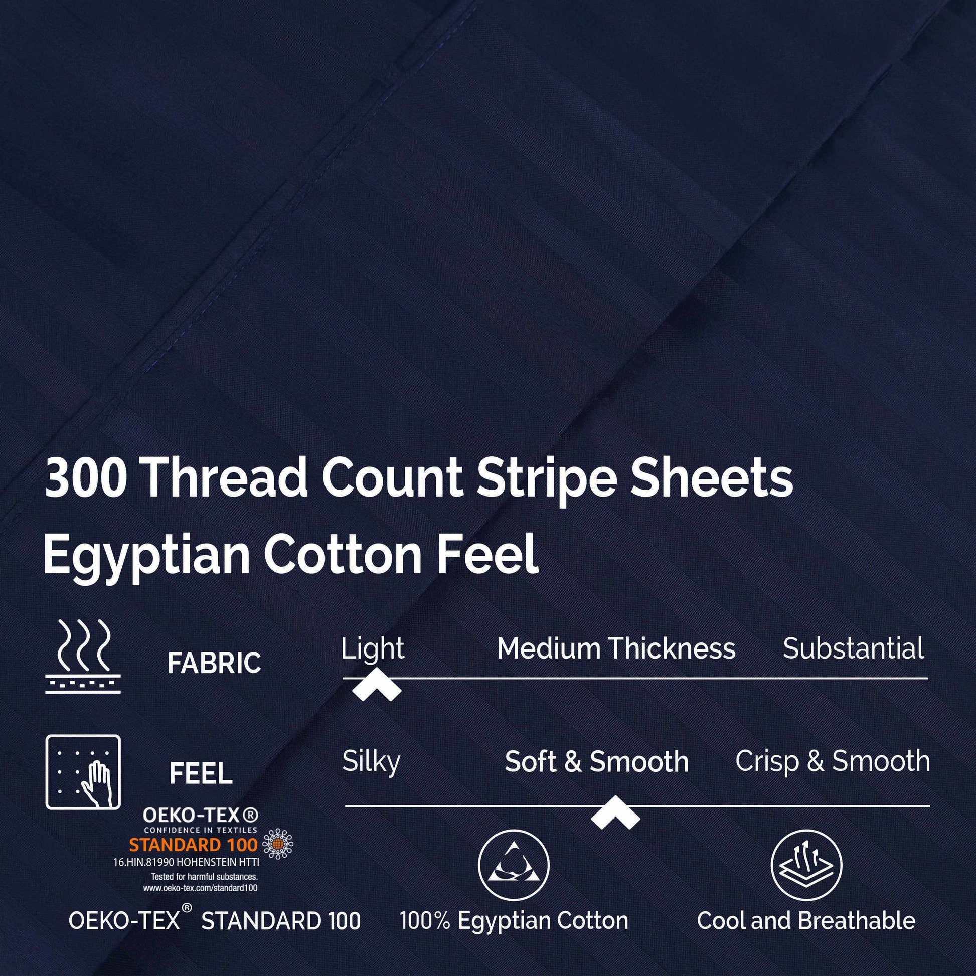 Superior 300 Thread-Count Premium Egyptian Cotton Stripe Sheet Set - Navy Blue