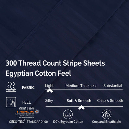Superior 300 Thread-Count Premium Egyptian Cotton Stripe Sheet Set - Navy Blue