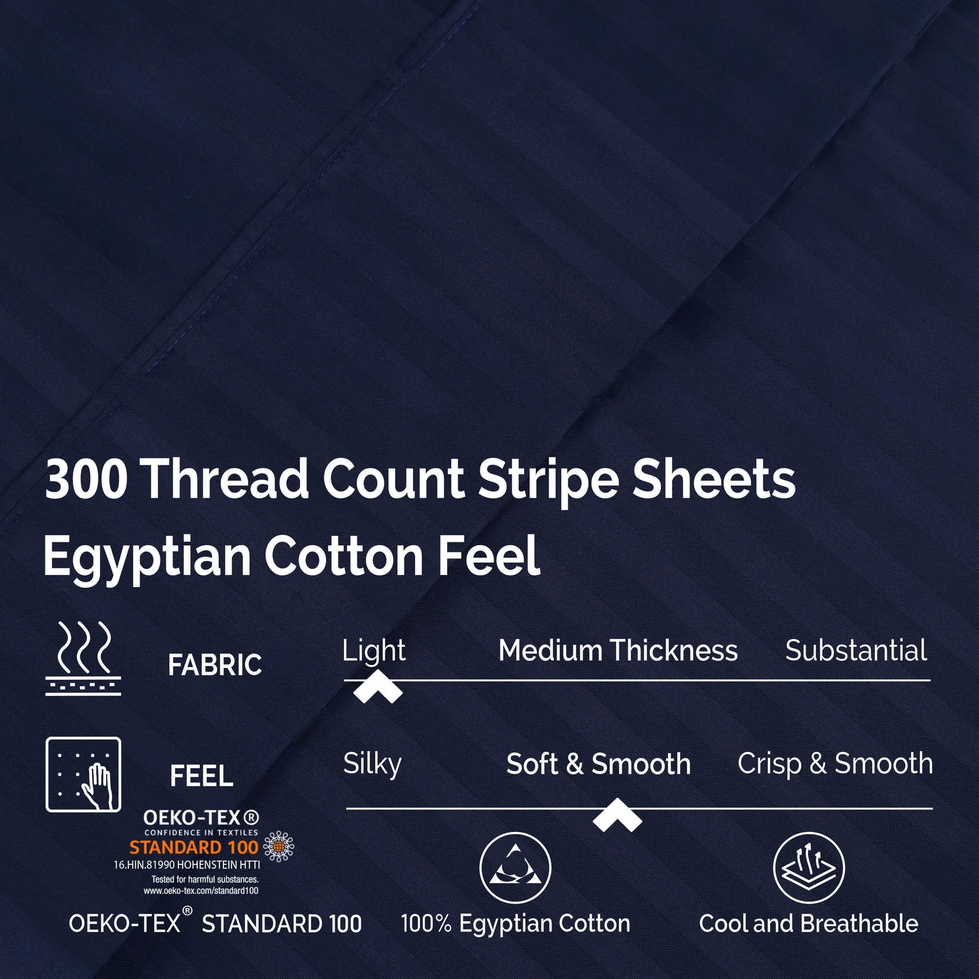 Superior 300 Thread Count Premium Egyptian Cotton Stripe Sheet Set - Navy Blue