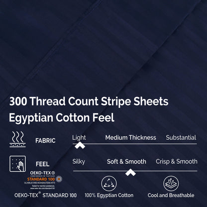 Superior 300 Thread Count Premium Egyptian Cotton Stripe Sheet Set - Navy Blue