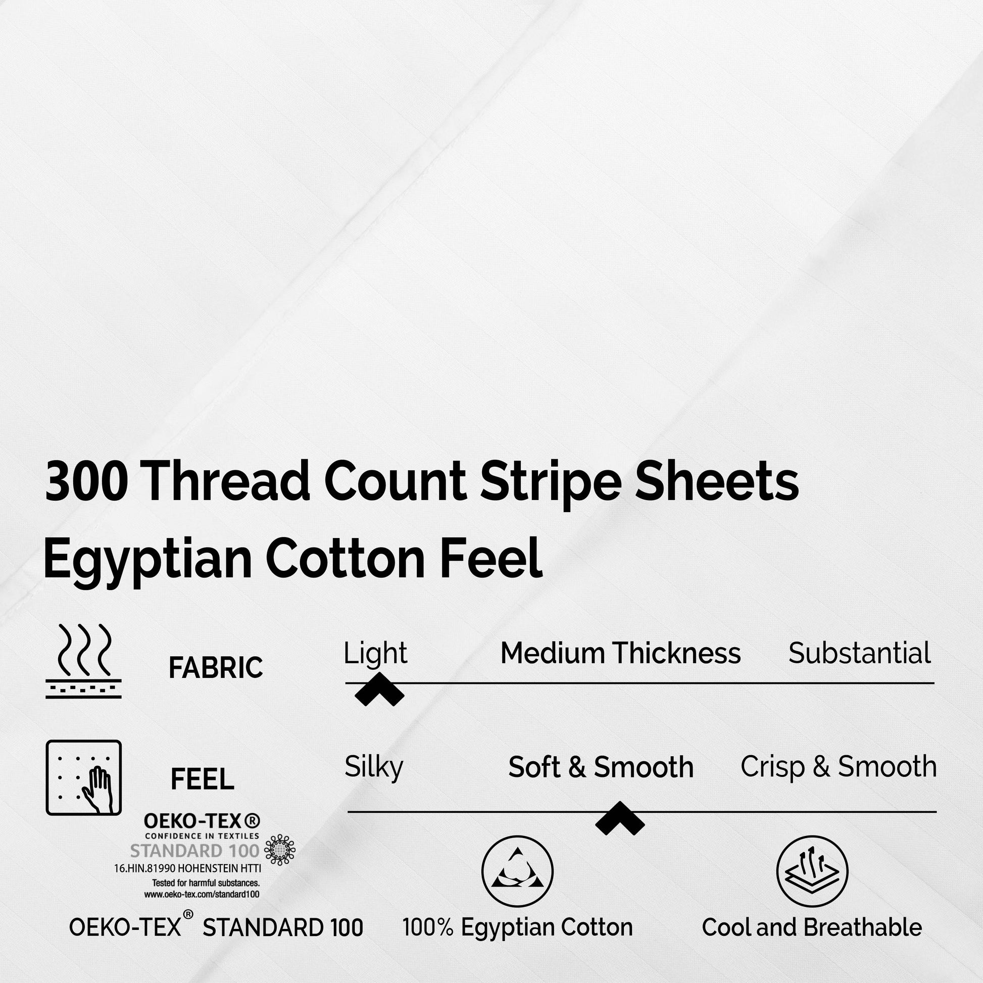 Superior 300 Thread Count Premium Egyptian Cotton Stripe Sheet Set - White