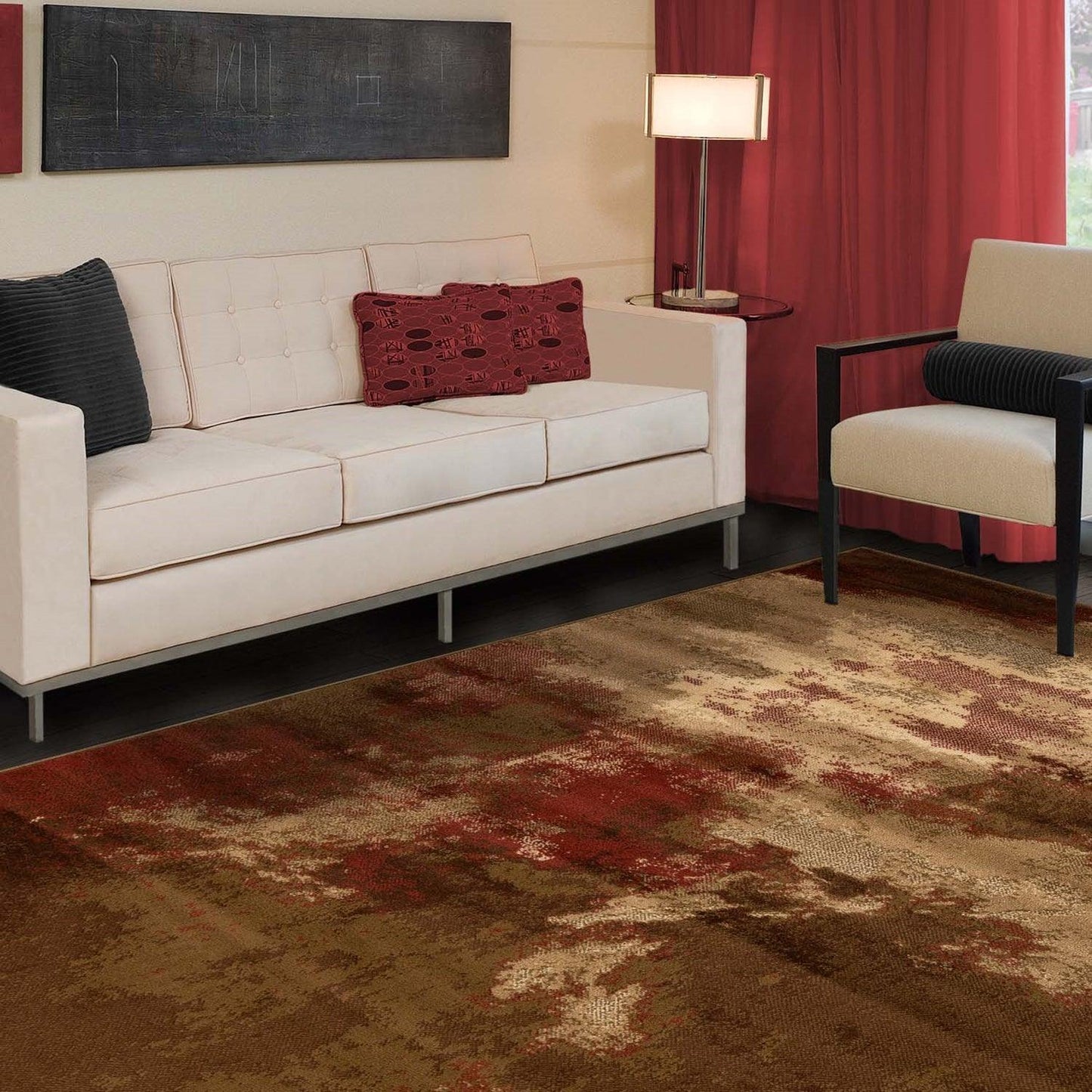 Eclectic Multi-Tone Abstract Rug or Runner - Maroon