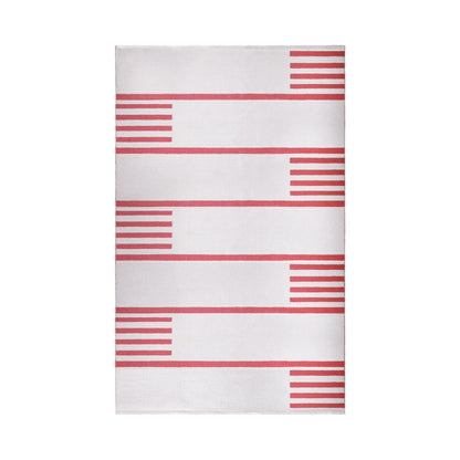  Superior Modern Line Pattern Indoor/ Outdoor Area Rug - Ivory Red