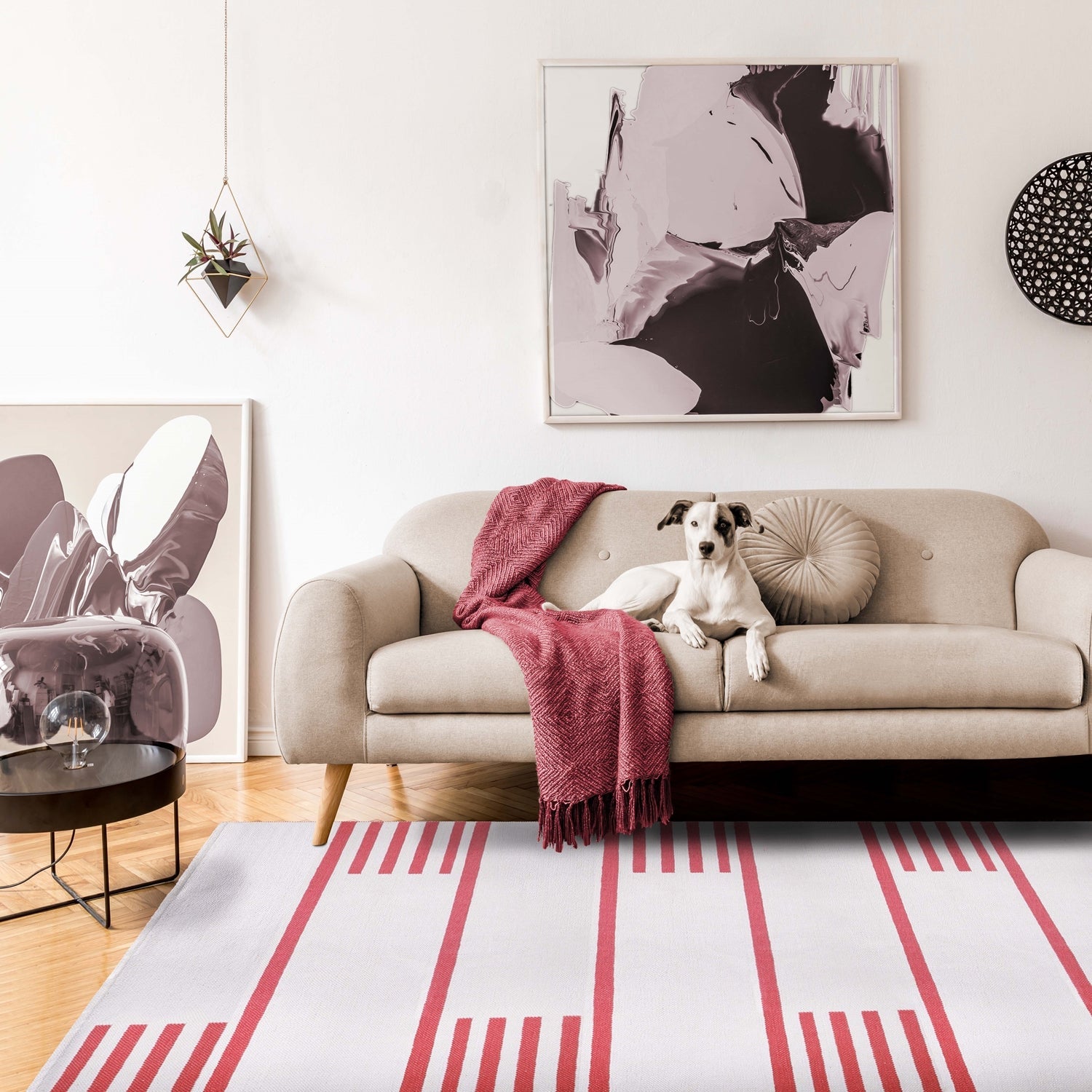 Superior Modern Line Pattern Indoor/ Outdoor Area Rug - Ivory/Red