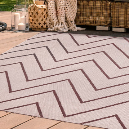 Superior Contemporary Chevron Zig-Zag Indoor Outdoor Area Rug - Beige