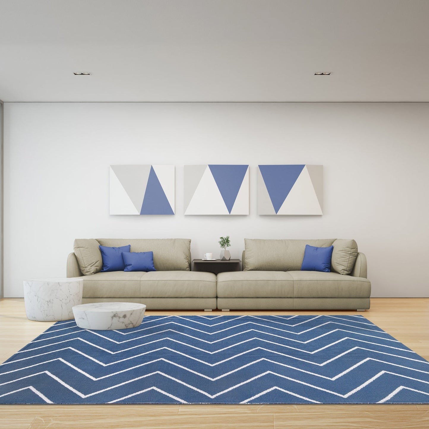 Superior Contemporary Chevron Zig-Zag Indoor Outdoor Area Rug - Navy Blue