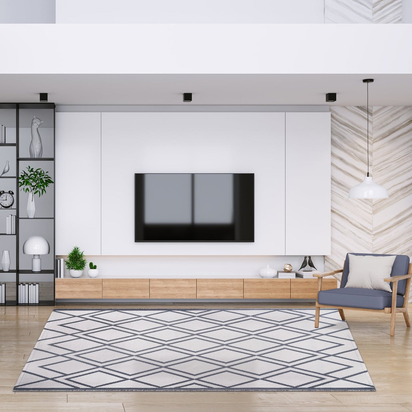 Superior Modern Diamond Lattice Indoor/ Outdoor Area Rug - Ivory