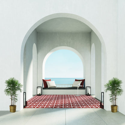 Superior Contemporary Geometric Arrow Pattern Indoor/ Outdoor Area Rug - Rust