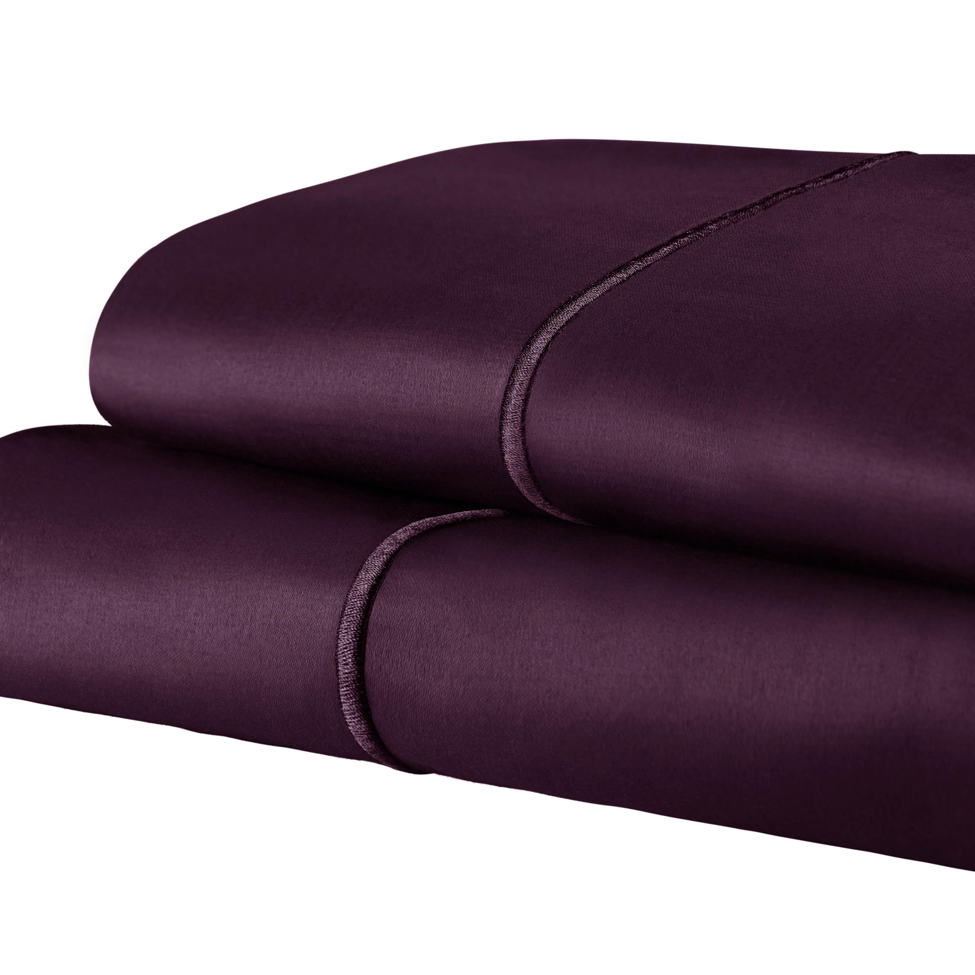 Solid 1500-Thread Count Ultra-Soft Cotton Marrow Stitch Pillowcase Set - Plum