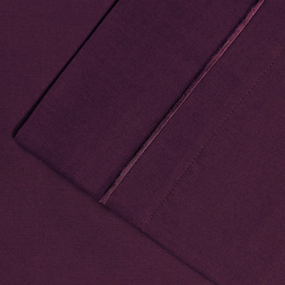 Solid 1500-Thread Count Ultra-Soft Cotton Marrow Stitch Pillowcase Set - Plum