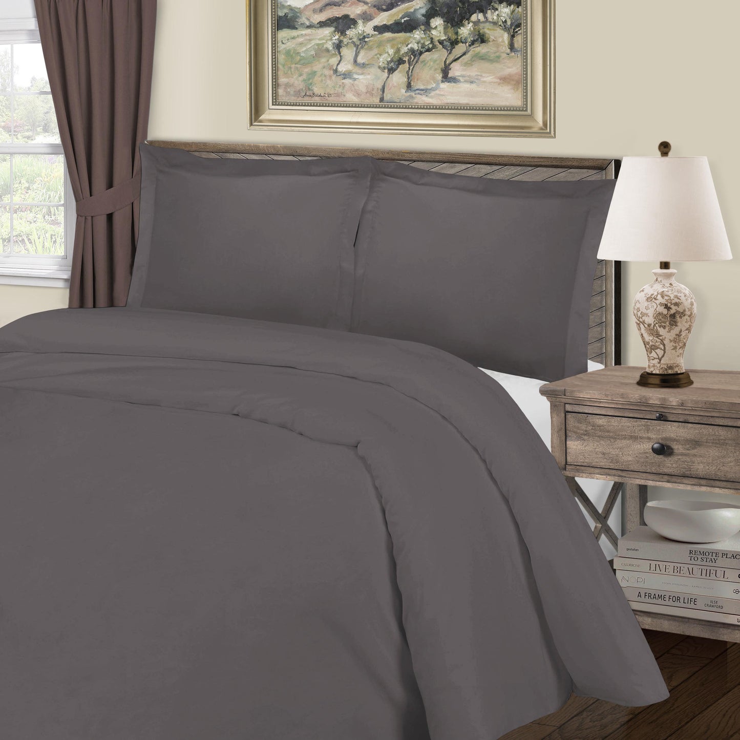 Superior Cotton Blend Solid 3 Piece Heavyweight Duvet Cover Set - Grey