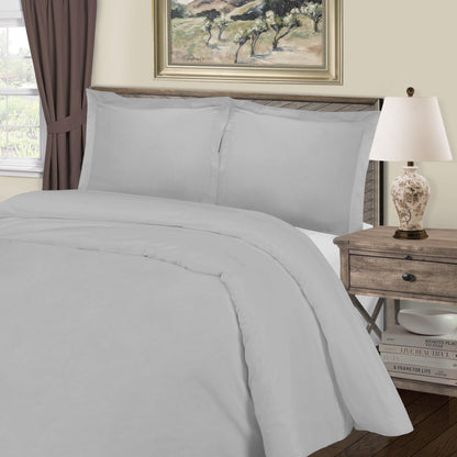 Superior Cotton Blend Solid 3 Piece Heavyweight Duvet Cover Set - Light Grey