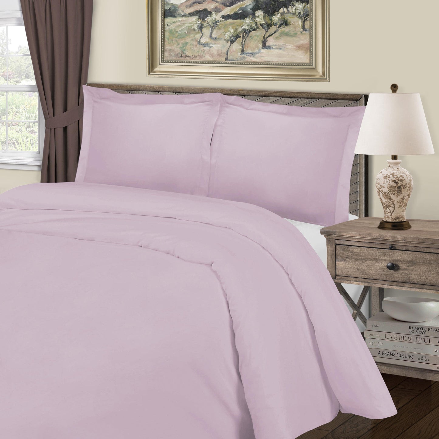 Superior Cotton Blend Solid 3 Piece Heavyweight Duvet Cover Set - Lilac