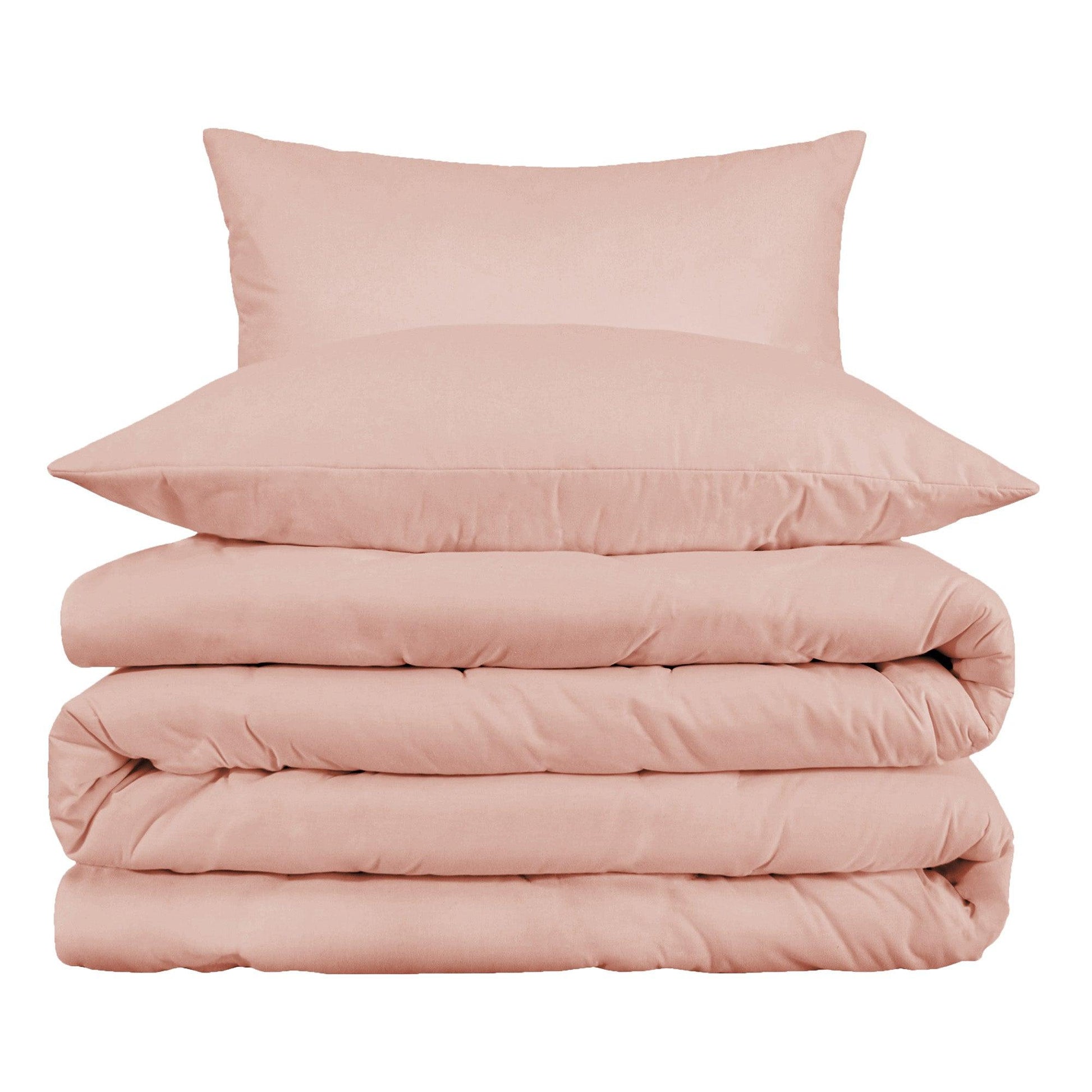 Superior Cotton Blend Solid 3 Piece Heavyweight Duvet Cover Set - Blush