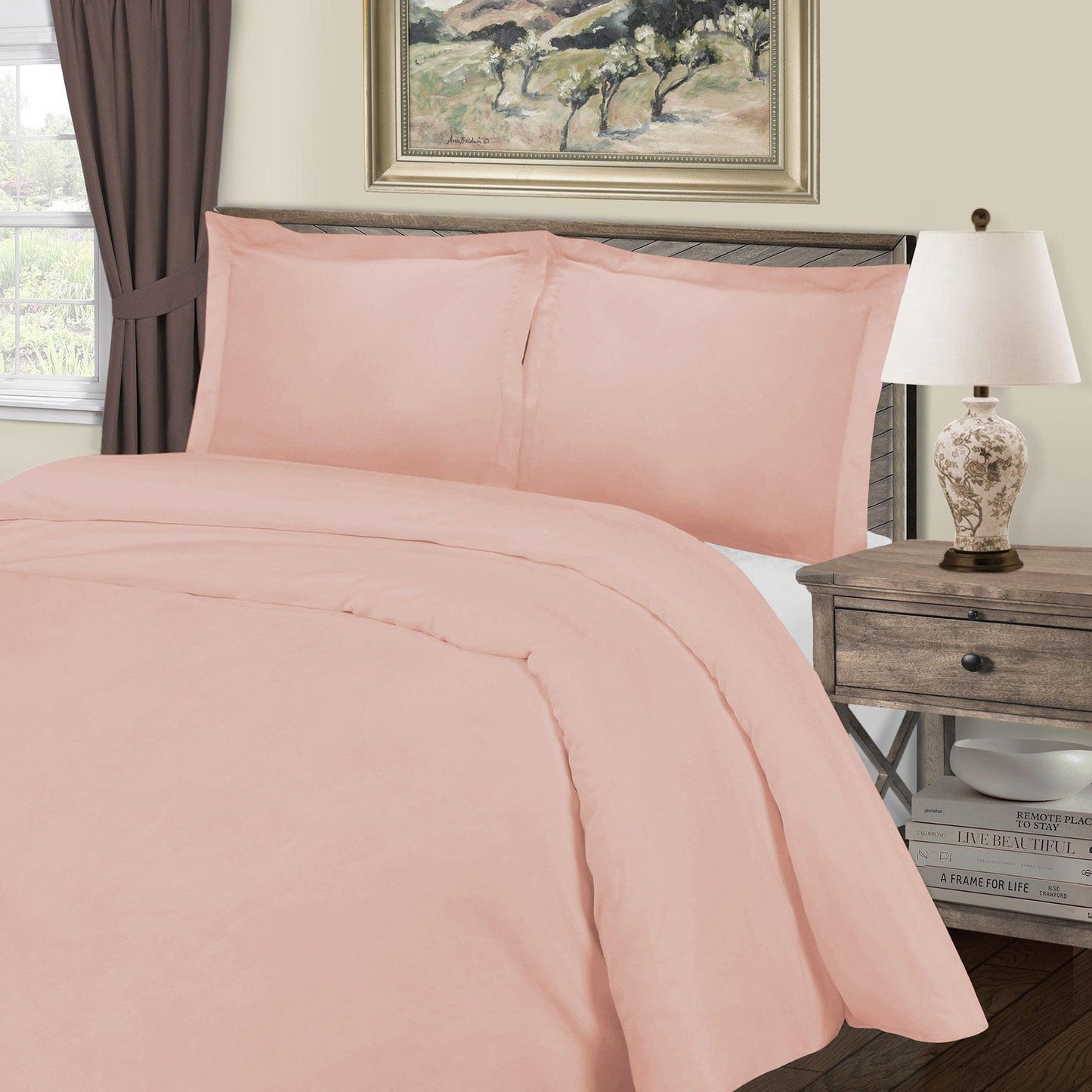 Superior Cotton Blend Solid 3 Piece Heavyweight Duvet Cover Set - Blush