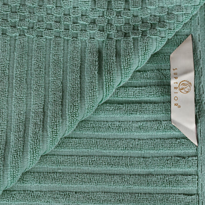 Superior Soho Ribbed Textured Cotton Ultra-Absorbent Bath Sheet & Bath Towel Set - Basil